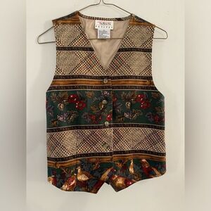 VTG Talbots Funky Vest Hippie Boho Floral Pattern Birds Multi Color Size P S